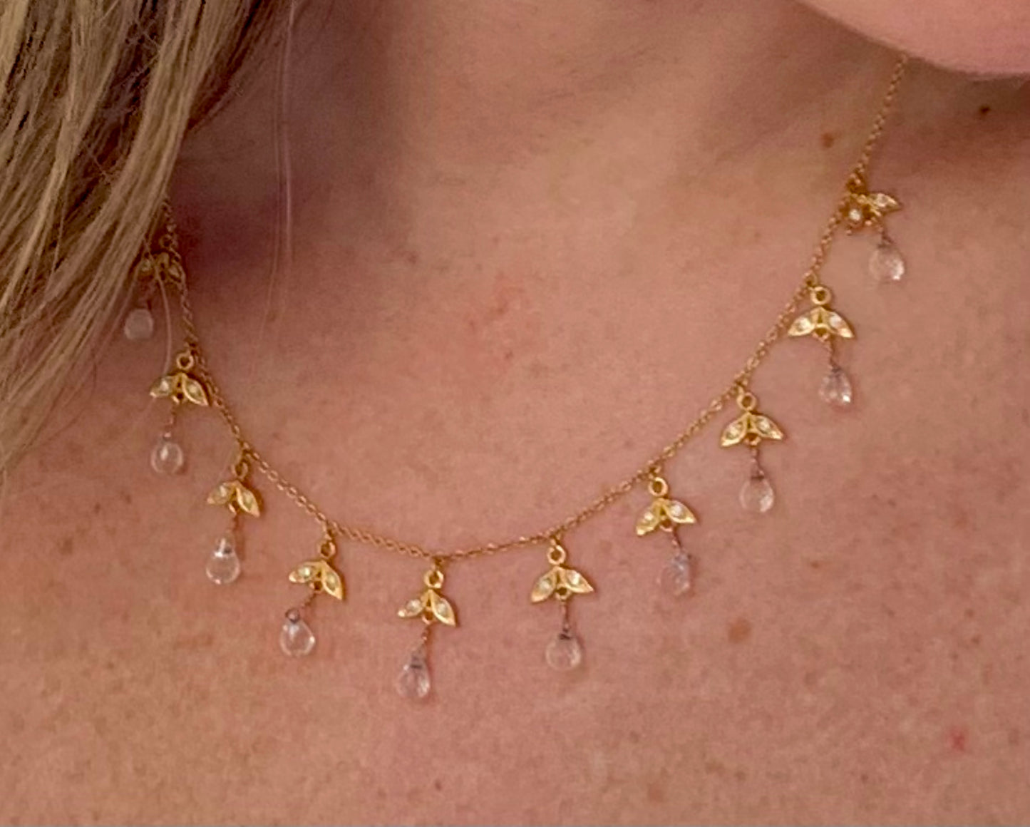 14k gold, Diamond & topaz necklace