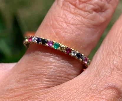 14k gold & multi color gemstone eternity band