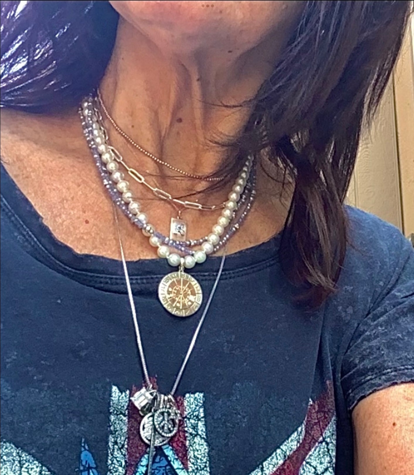 Stack of 14k gold, Pearl & gemstone necklaces