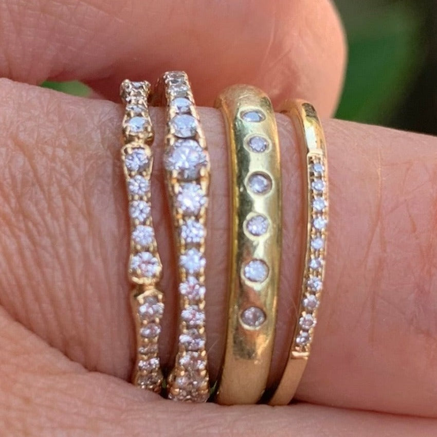 Stack of 14K gold & diamond bands