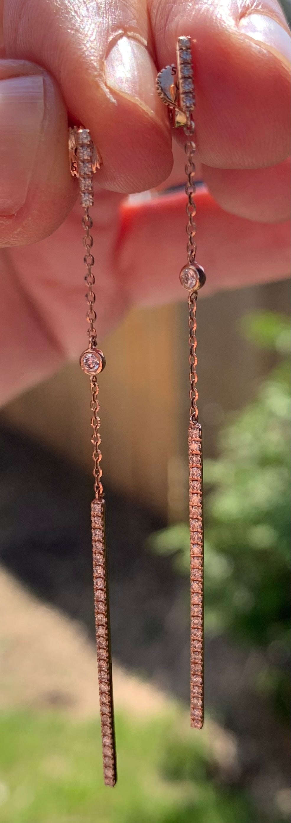 14k rose gold & diamond drop earring