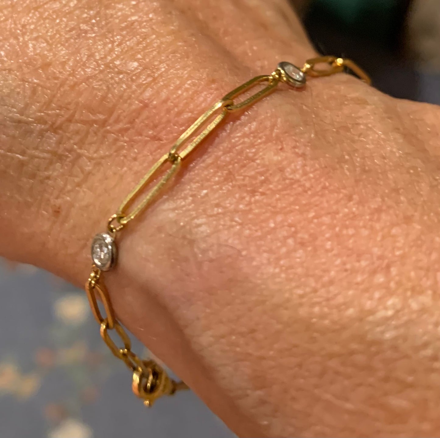 14k gold paper clip chain & diamond bracelet