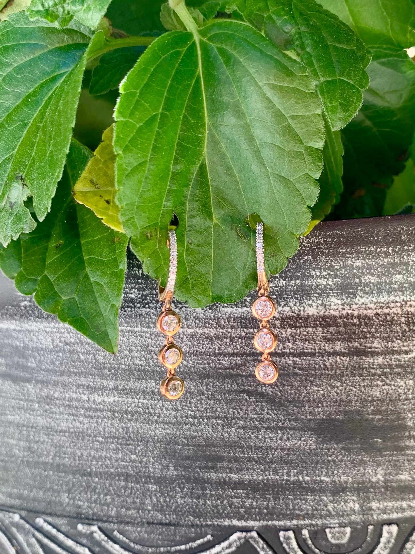 14k rose gold & bezel diamond earrings