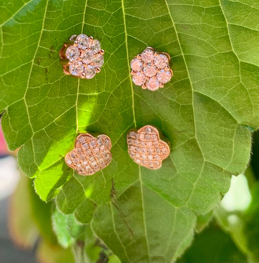 14k rose gold & diamond flower earrings