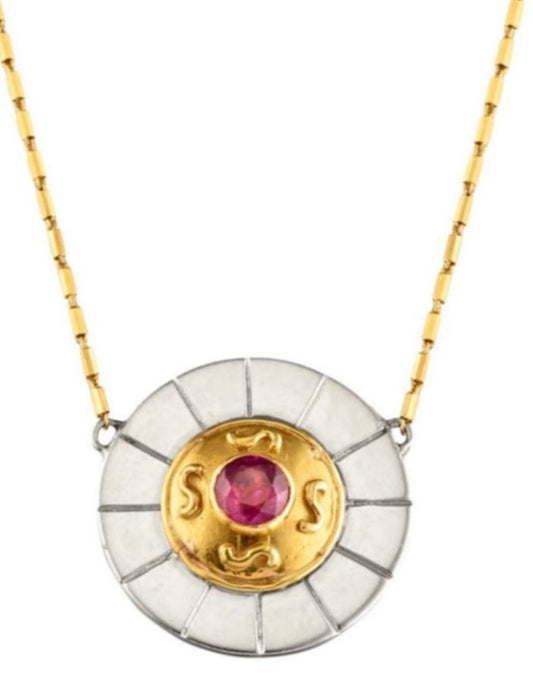 14k gold & ruby medallion necklace