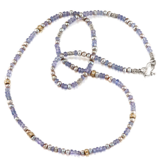 Tanzanite bead, Pearl & diamond necklace