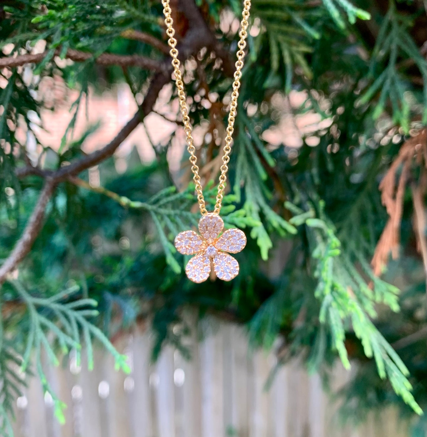 14k gold & diamond flower necklace