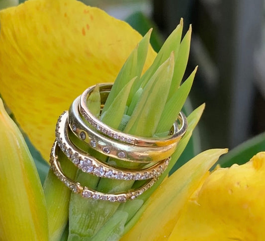 Stack of 14K gold & diamond bands