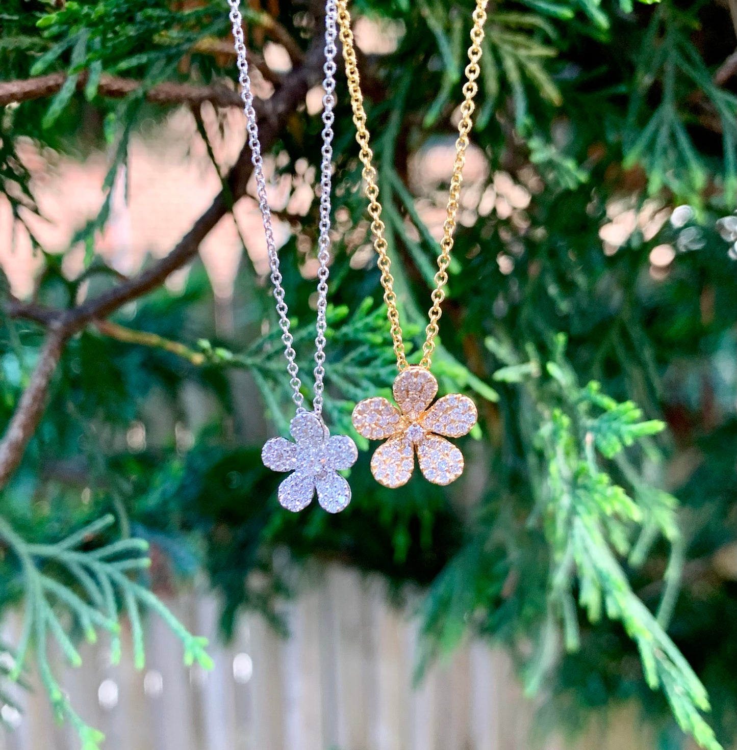 14k gold & diamond flower necklace