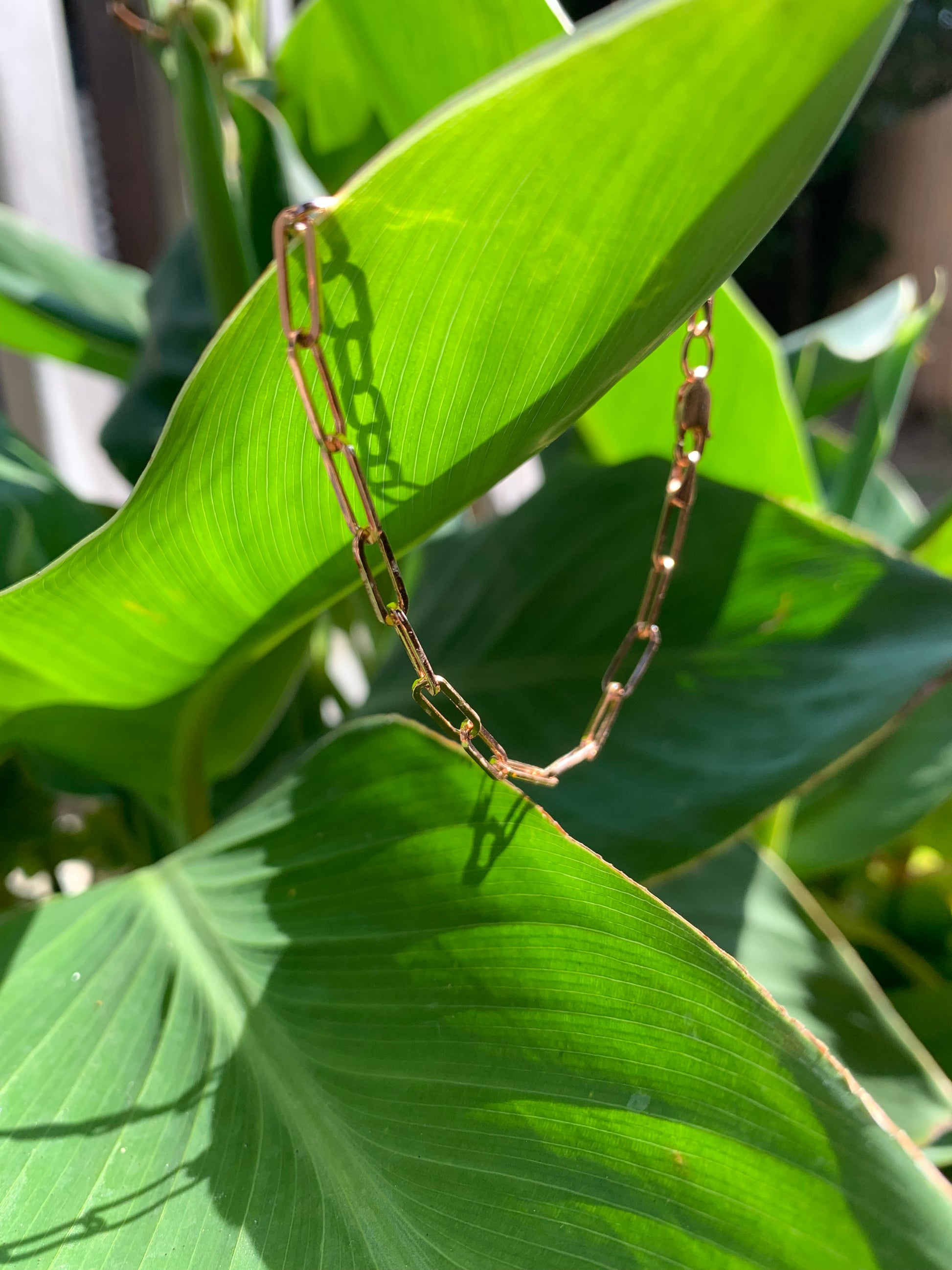 14k rose gold paperclip chain bracelet