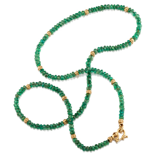 Emerald bead & 14k gold necklace