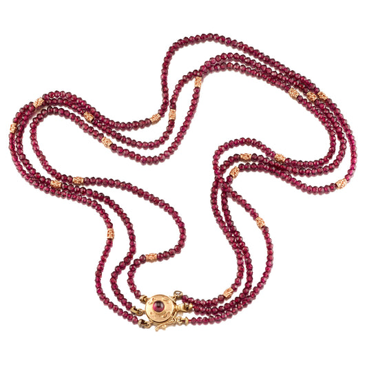 Rhodolite garnet bead & gold necklace